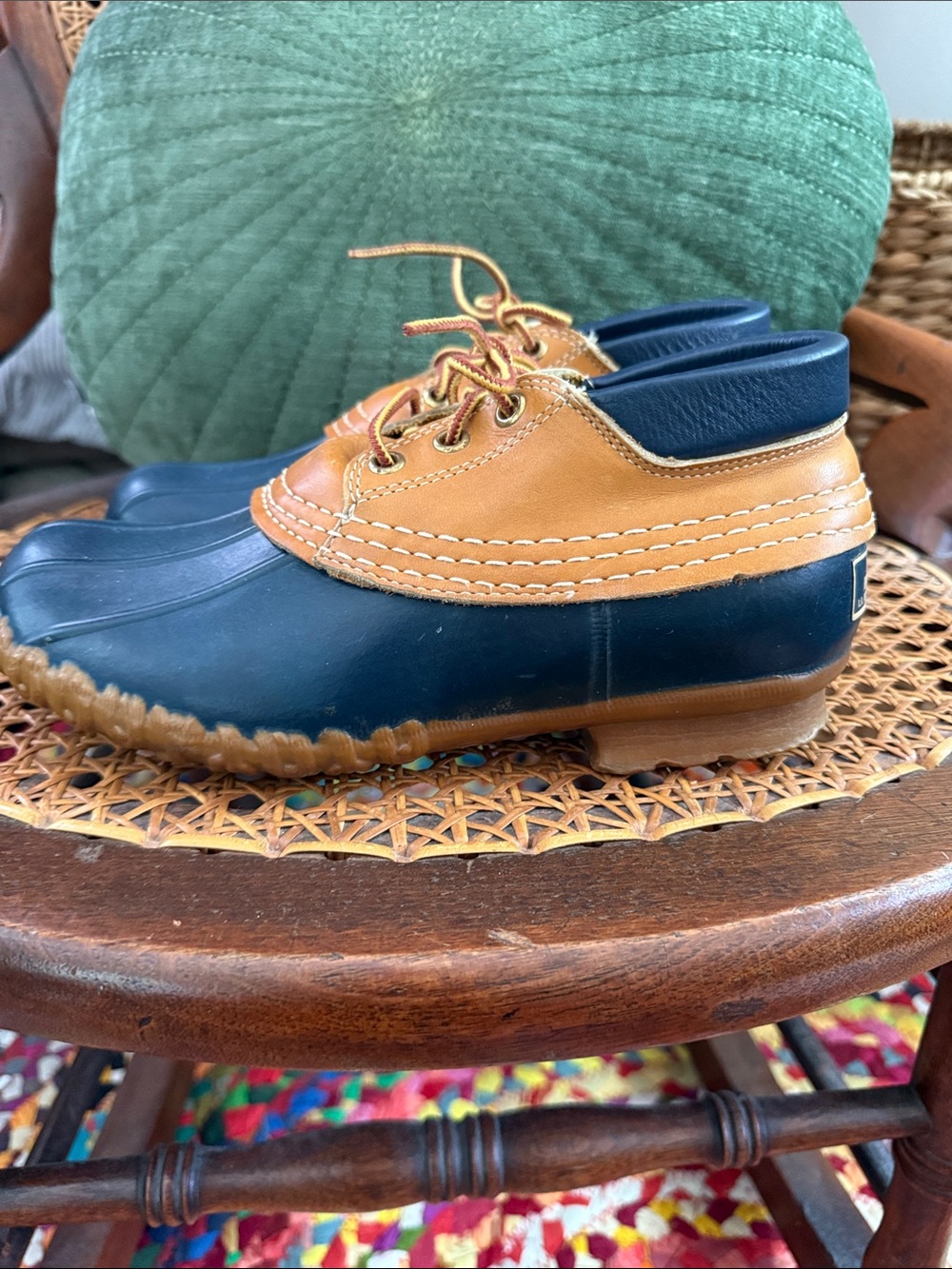 Vintage 80s LL Bean Maine Hunting Shoes Womens 7M Navy Tan Duck Bean Boots USA